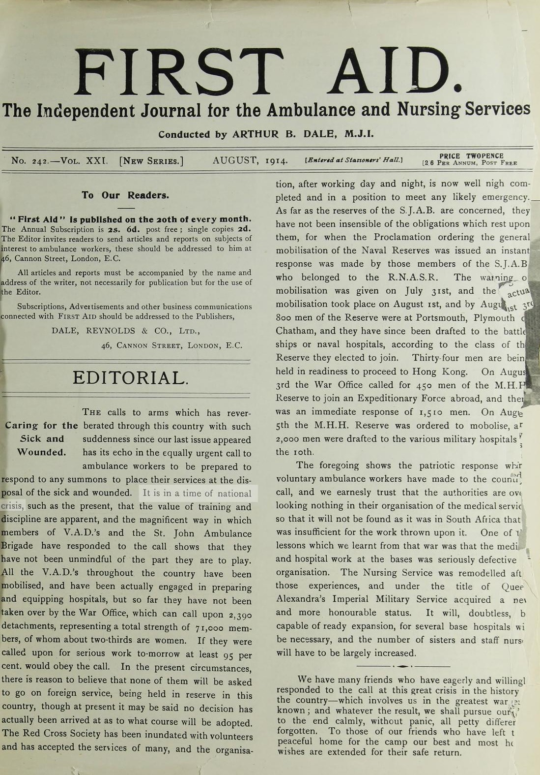 "FIRST AID" Magazines, 191418 Museum of the Order of St John