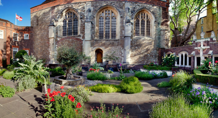 View of the Cloister Garden adjoining the Priory Church of the Order of St John