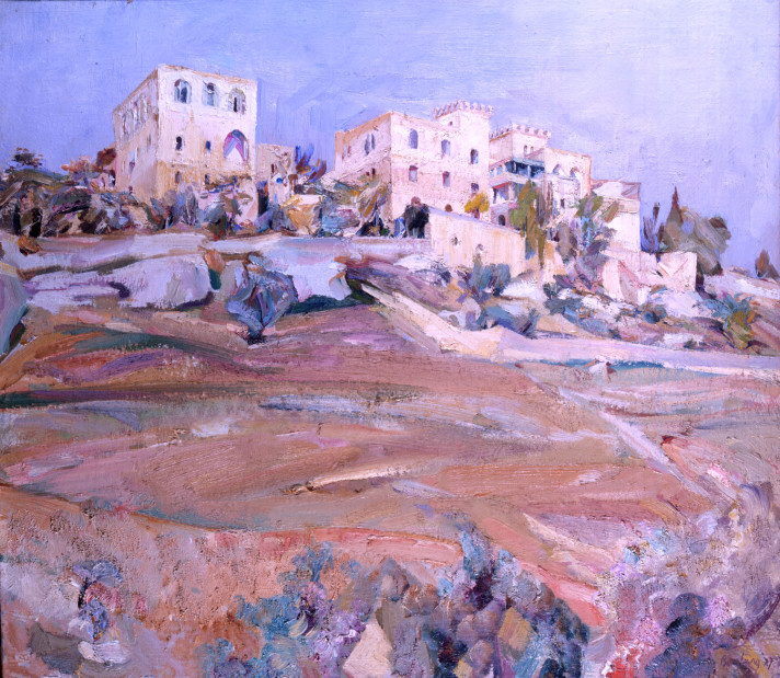 Painting of the former buildings of the St John Eye Hospital, Jerusalem, situated on the Bethlehem Road, by David Bomberg, oil on canvas, 1927