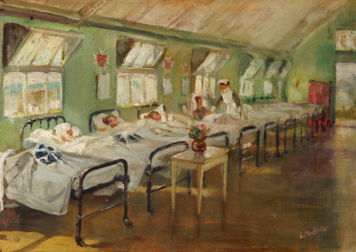 Painting of a Ward of the Order Hospital at Etaples, northern France, by Emma Mieville, 1917