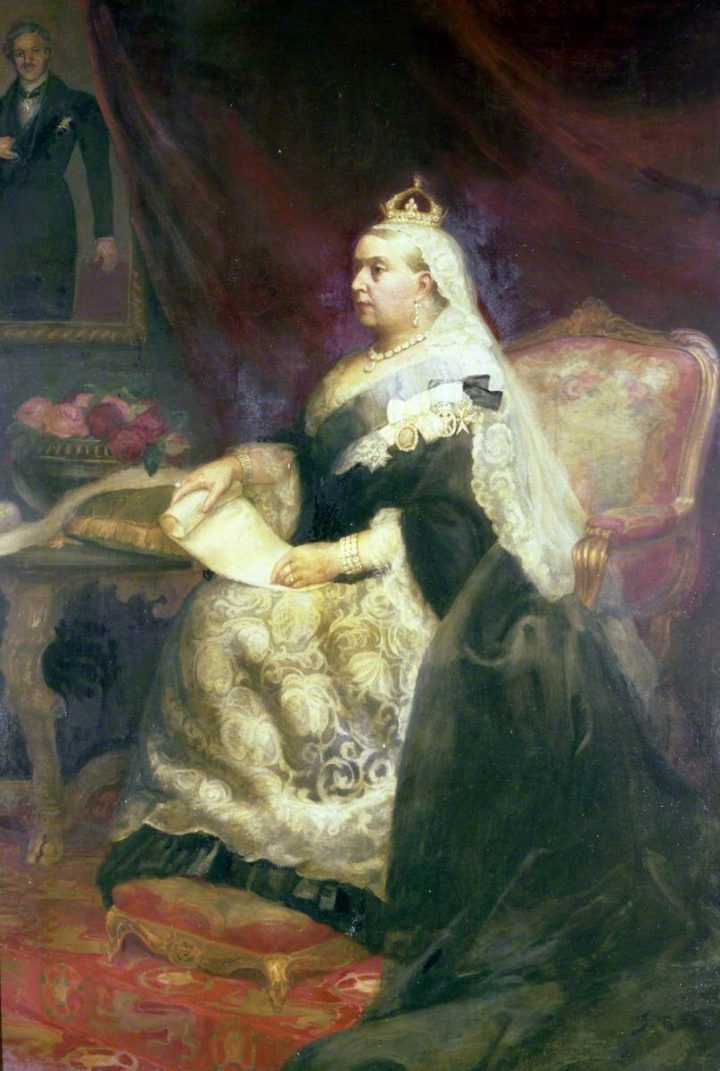 Oil painting of Queen Victoria holding the Royal Charter