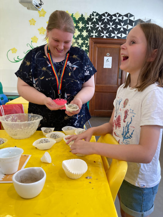 Tia and Celeste are making soap together.