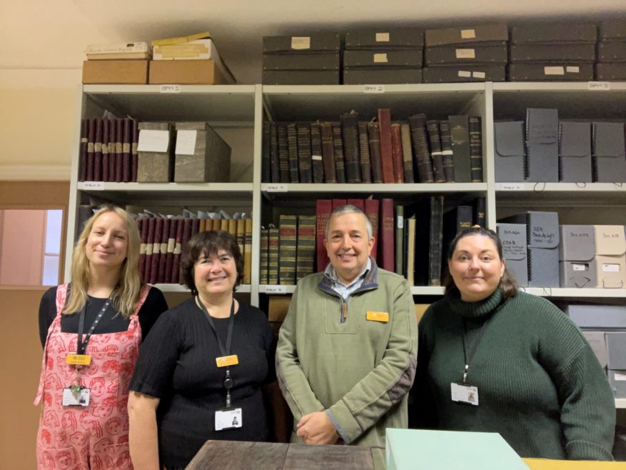 The Project Delivery Team for the Archives Revealed cataloguing project: Sophie Denman (Archivist), Joyce Guillaume (Project Volunteer), Pat Halpin (Project Volunteer), Annie Lord (Project Cataloguer).