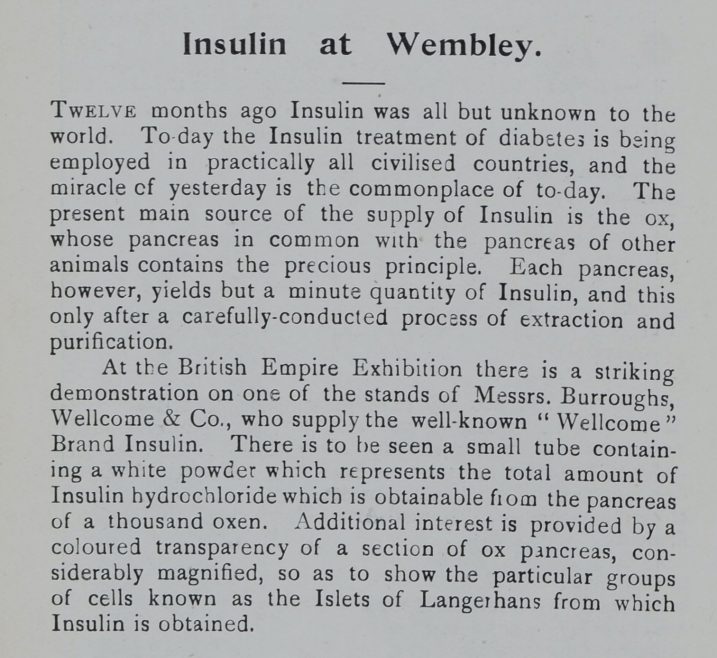 The short article about Insulin at Wembley.