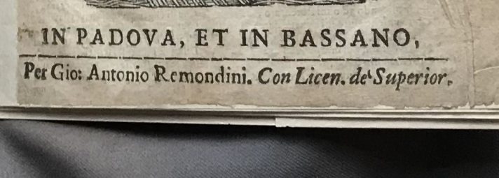 A detail from the title page, showing the printing statement of Giovanni Antonio Remondini.