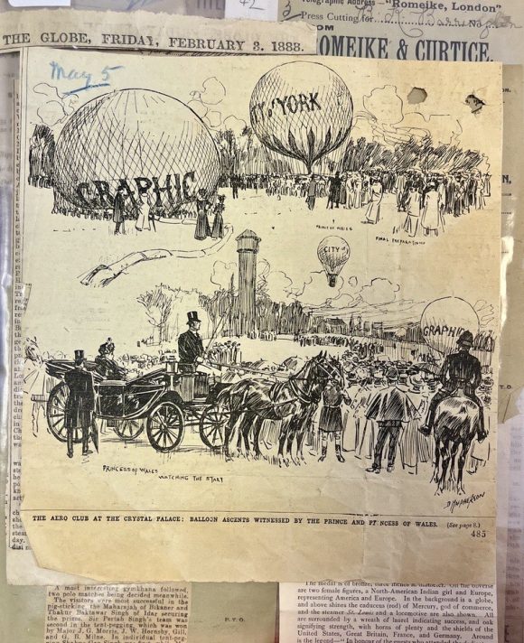 Daily Graphic black and white illustration from May 1902 of hot air balloons being launched from Crystal Palace