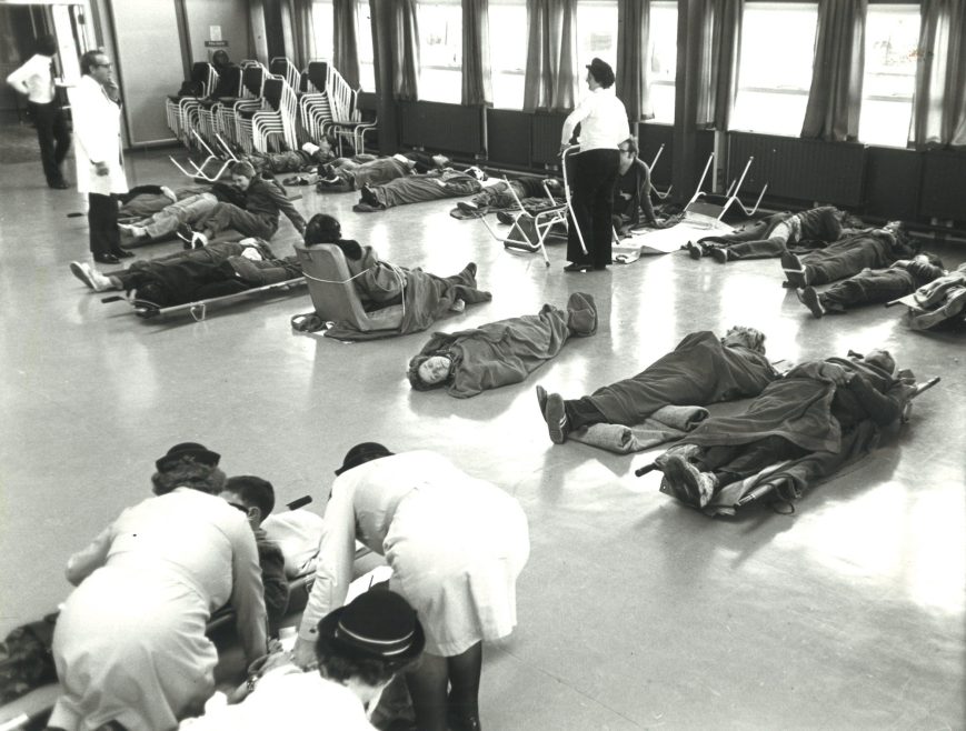 A St John Ambulance disaster exercise: general view of casualty clearing, 1978 (Image ref: A5139).