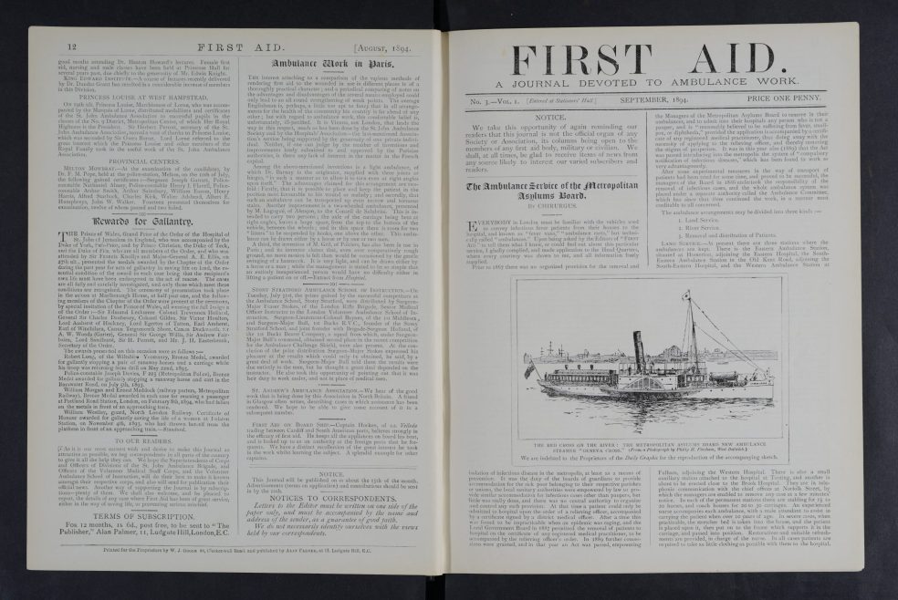 Pages from First Aid journal, August – September 1894