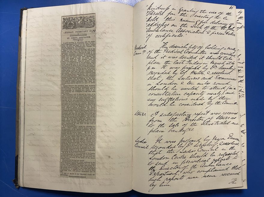 An example of some of the content in the minute books (Archive ref: STJ/SJAA/1/1/3).